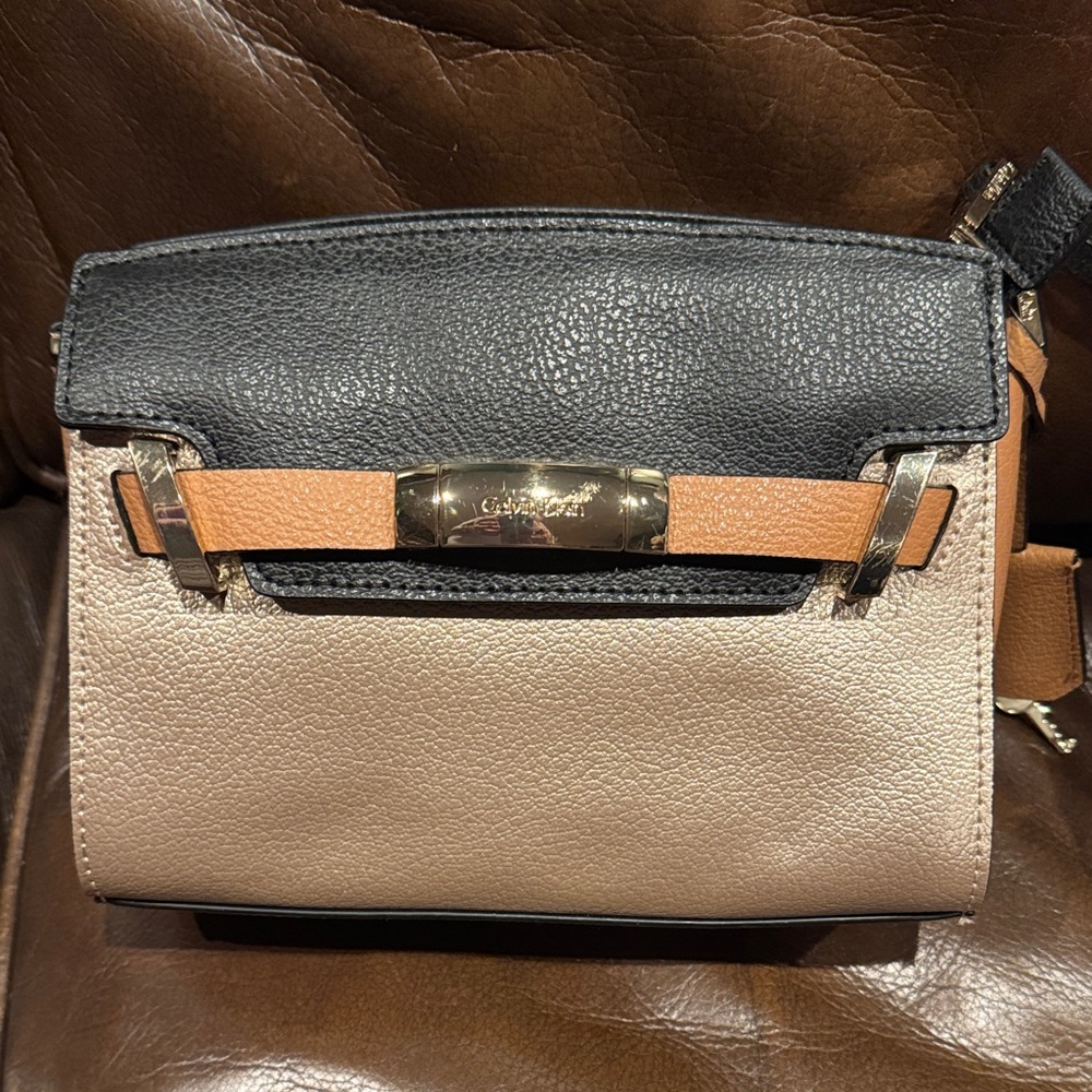 Calvin Klein Black and Tan Crossbody Bag